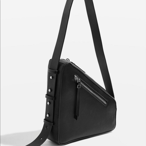 Topshop Handbags - Topshop Black Leather Look Triangle Shoulder Bag